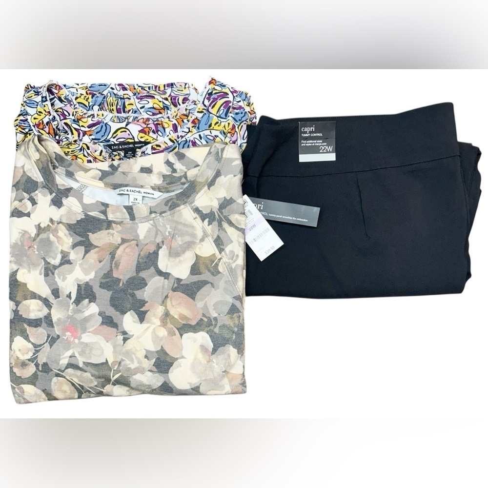 Women’s Plus Size Bundle Tops & Black Capri Pants NWT Size 2X  22W